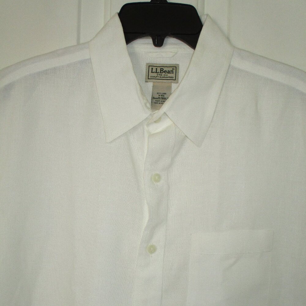 L.L. Bean Mens S/S White Linen Casual Resort Wear Shirt - Size Medium
